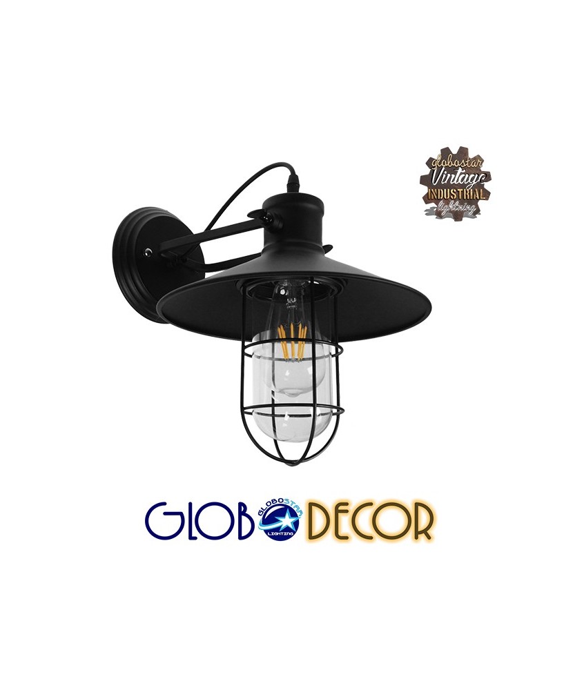 GLOBOSTAR® CELL 01118 Vintage Φωτιστικό Τοίχου - Απλίκα με Ντουί 1 x E27 AC 220-240V IP20 - Μαύρο - Μ33 x Π27 x Υ33cm